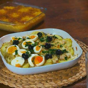 Bacalhau gratinado no forno